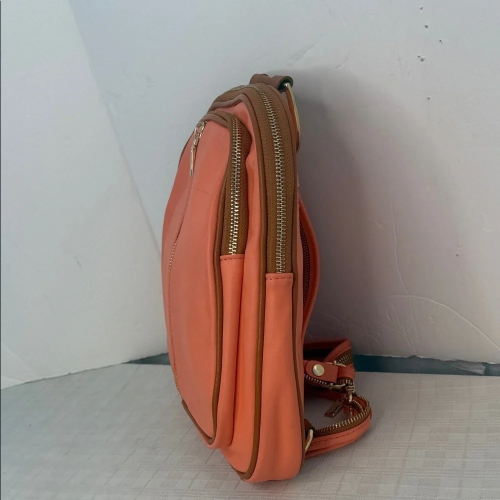 Valentina Italian Orange Pebbled Leather Sling Backpack/Shoulder Bag 🍊